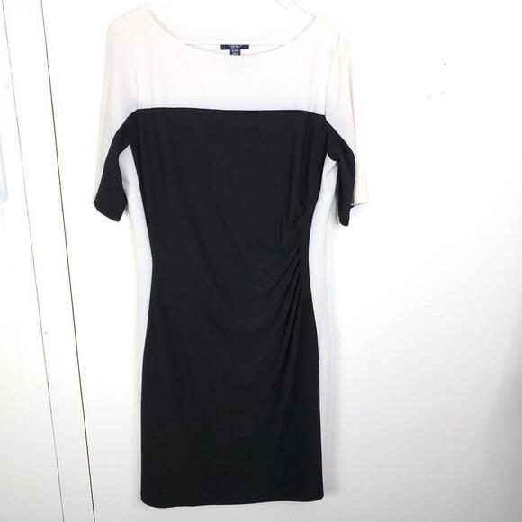 Chaps Dress Womens XL Knee Length Ruched Sides Stretchy Colorblock Classy Office - Picture 1 of 10